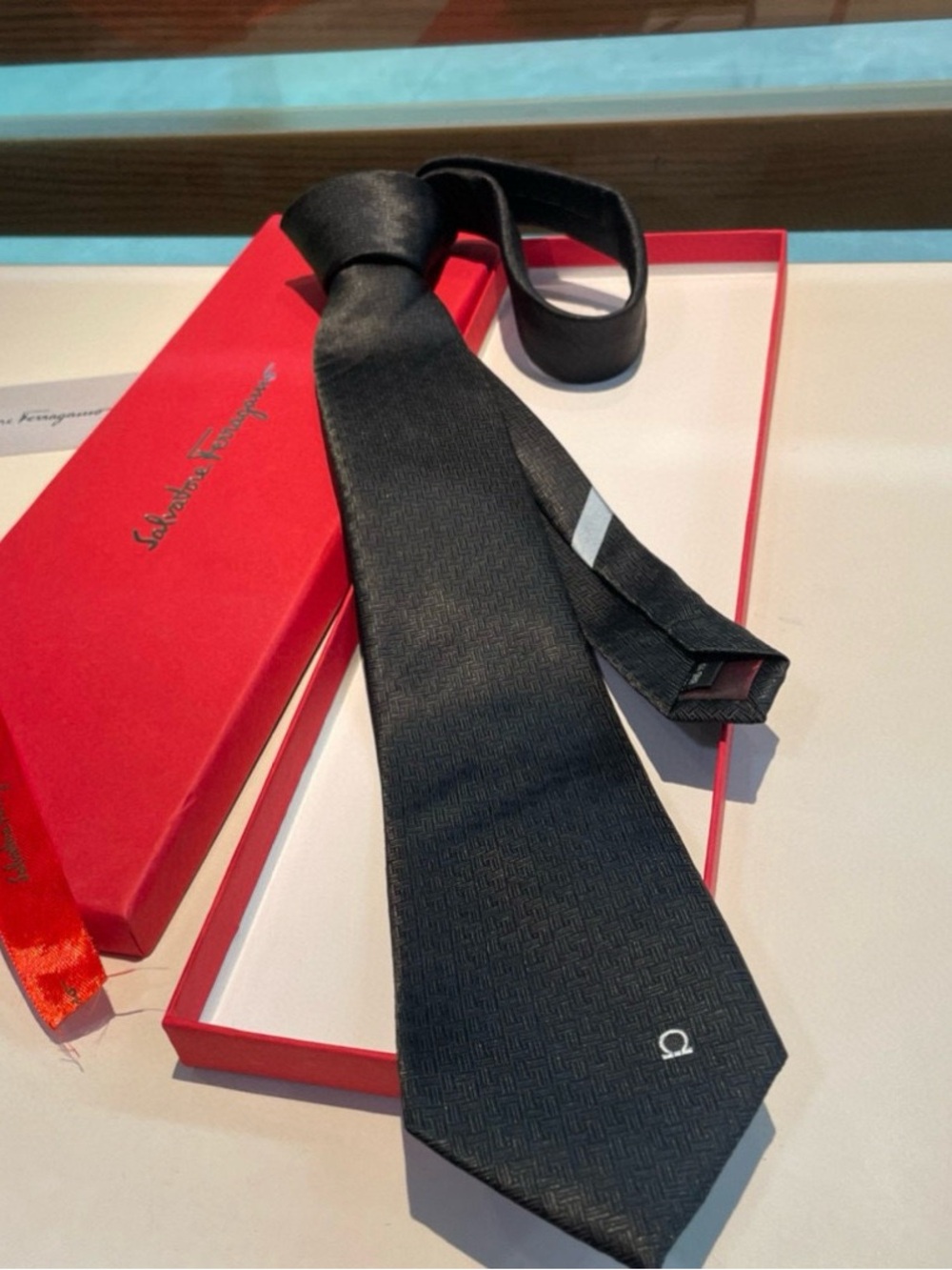 Salvatore Ferragamo Black Silk Textured Men's Tie